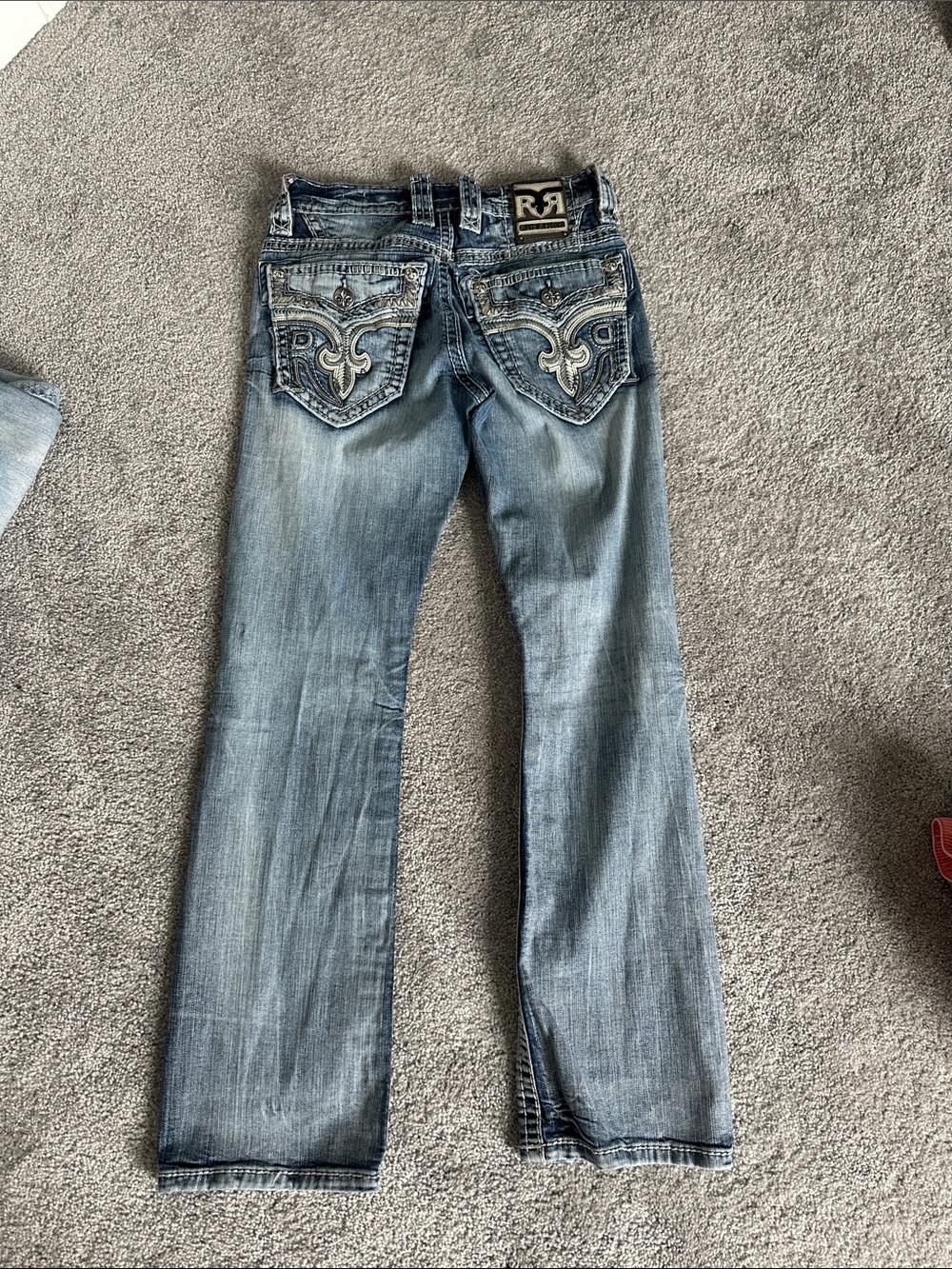 Rock revival Light Blue Embroidered Back Pocket slim boot Jeans